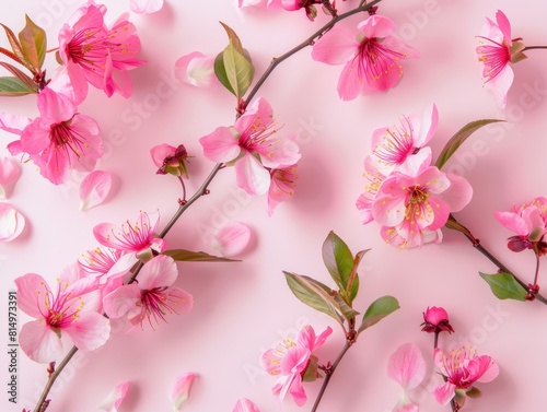 Pink Flowers Background. Easter Springtime Season Holiday Composition
