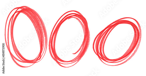 Set scribble circle, red marker isolated on white background