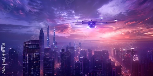 Autonomous Aerial Vehicles  The Future of Urban Transportation in Futuristic Cities. Concept Urban Mobility  Autonomous Technology  Future Transportation  Aerial Vehicles  Futuristic Cities