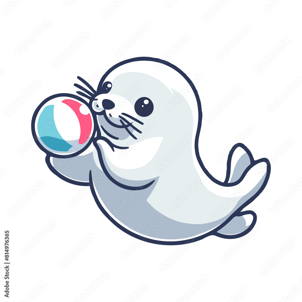 cute icon character seal playing ball cute icon character seal playing ball