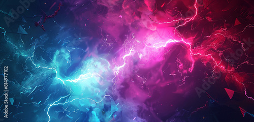 Cyan and magenta lightning dynamically explodes over a flag-inspired abstract.