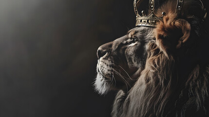 Foto auf Leinwand Löwe A lion with a crown on its head  © ninenat