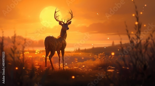 deer at sunset © Wallpaper