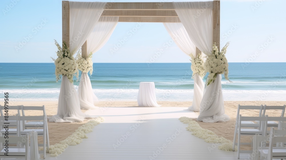 Fototapeta premium Serene coastal wedding scene with white decor simple elegance