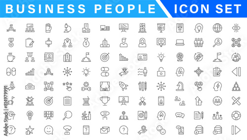 Business people, human resources, office management - thin line web icon set. Outline icons collection. Simple vector illustration