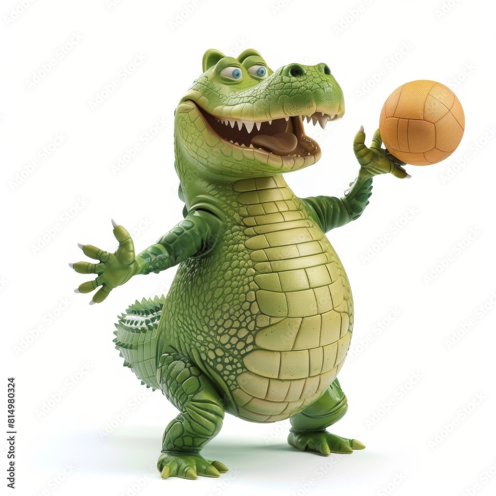 Fototapeta premium Toy Crocodile Holding Soccer Ball
