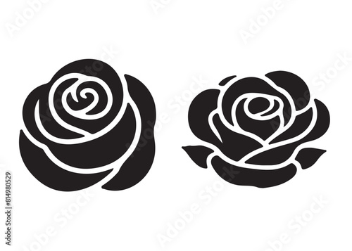 rose flowers silhouettes Vector set, set of decorative rose with leaves