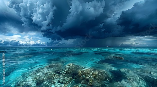 Stormy Tropical Reef Dramatic Sky Over Aqua Waters