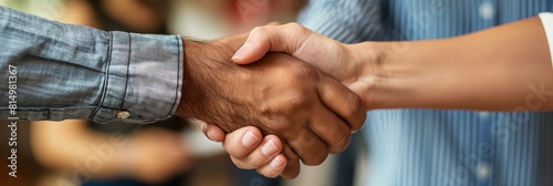 A close-up of a business handshake between two people, highlighting themes of agreement and partnership © gunzexx png and bg