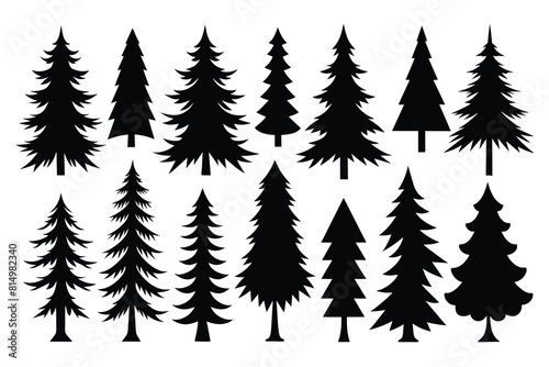Set of Pine tree  park vector green icons set Silhouette Design with white Background and Vector Illustration