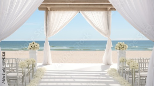 Peaceful beach wedding atmosphere with white elements natural beauty