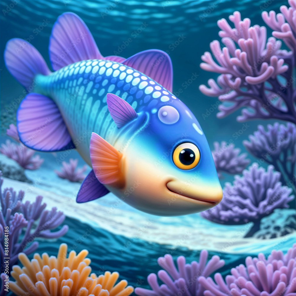 Exotic, colorful, beautiful cartoon fish underwater in the ocean sea, cute, lofty 3d character, children's toy fish in an aquarium. Exotic, colorful, beautiful cartoon fish underwater in the ocean sea, cute, lofty 3d character, children's toy fish in an aquarium.