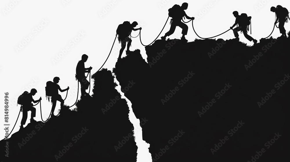 険しい山を仲間と登るシルエットデザイン Stock Illustration | Adobe Stock