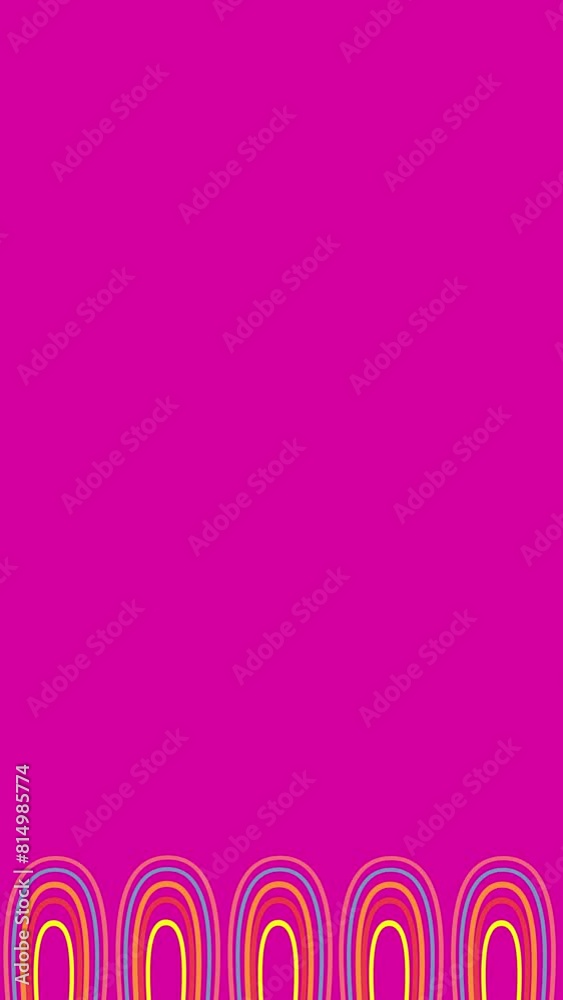 Vertical animated hot pink background with animated lines and arches. Rainbow. Country style. Retro. For social networks. Banner. For girls. Trends.Copy space for text