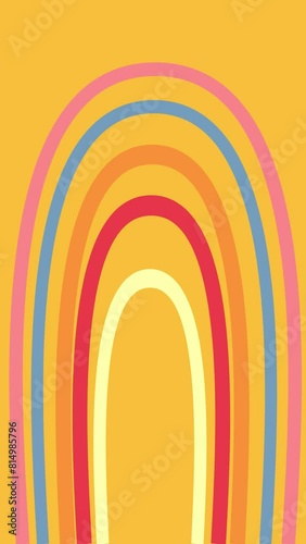 Vertical animated yellow background with animated lines and arches. Rainbow. Country style. Retro. For social networks. Banner. Trends
