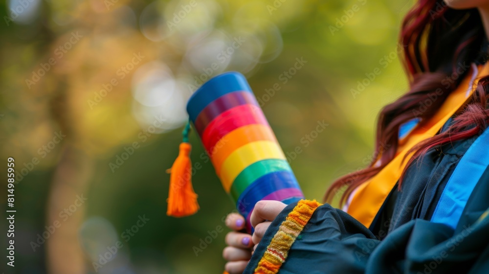Holding a rainbow paper Holding a rainbow paper