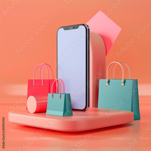 Online shopping on smartphone flat design side view mobile commerce