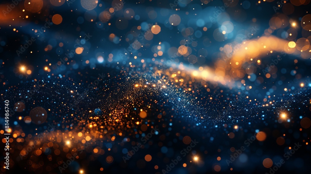 A magical night dark blue frame adorned with sparkling glitter bokeh and light art, offering a fairytale magic star template. A magical night dark blue frame adorned with sparkling glitter bokeh and light art, offering a fairytale magic star template.
