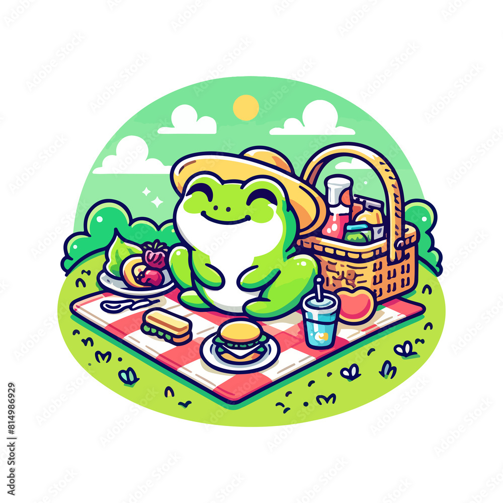 cute icon character frog are having a picnic cute icon character frog are having a picnic