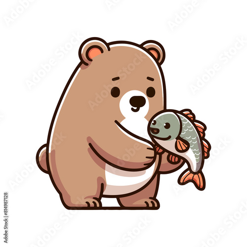 cute icon character bear holding fish