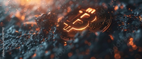 A Glowing Dark Background Features A Prominent Bitcoin Symbol,High Resolution