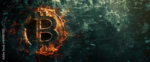 A Glowing Dark Background Features A Prominent Bitcoin Symbol,High Resolution