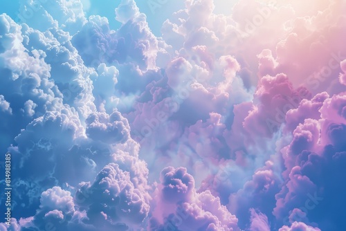 Soft, billowing clouds with a pearlescent finish that catches light to reveal subtle pastel hues photo