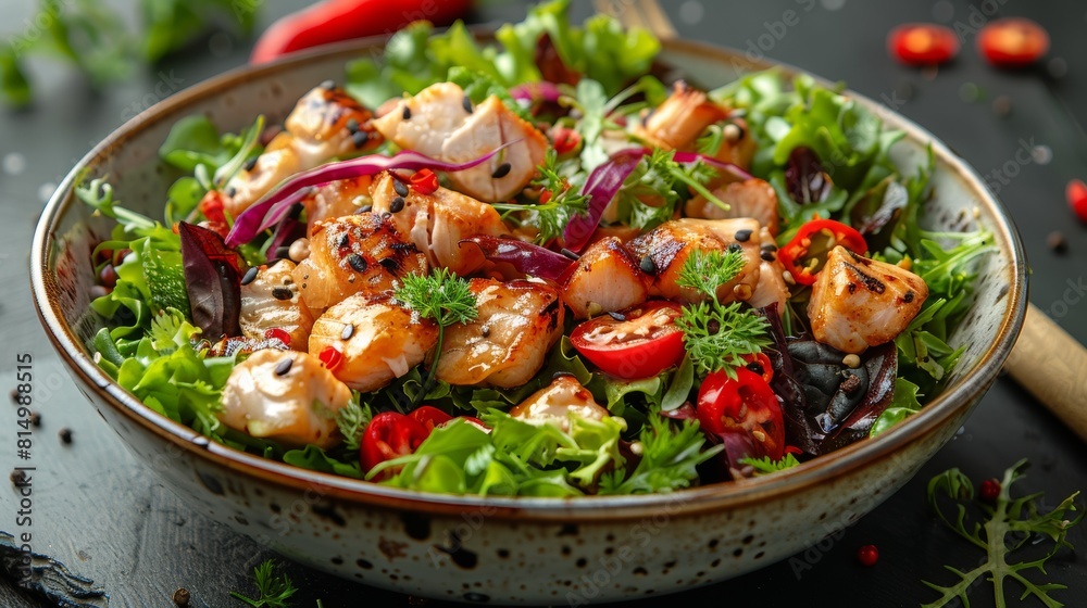 A plate with lettuce leaves and fish salad. A plate with lettuce leaves and fish salad.