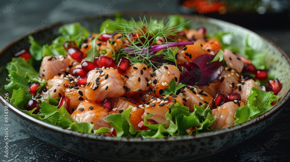 A plate with lettuce leaves and fish salad. A plate with lettuce leaves and fish salad.
