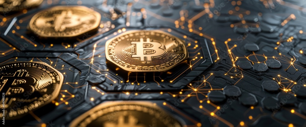 A Hexagonal Concept Illustrates Bitcoin Cryptocurrency Technology,High Resolution A Hexagonal Concept Illustrates Bitcoin Cryptocurrency Technology,High Resolution
