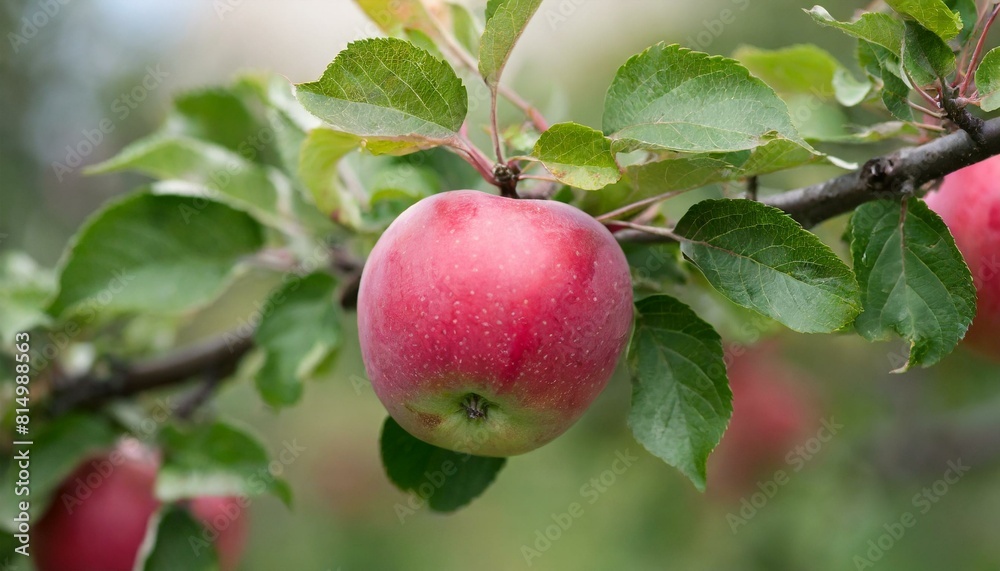 photo of a red ripe apple hanging on a tree branch photo of a red ripe apple hanging on a tree branch