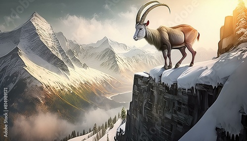 Ibex goats in the mountains photo