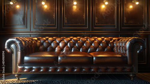 A sleek leather sofa basking in the warm glow of track lighting, beckoning you to sink into its comfort. © ZahidaQamar