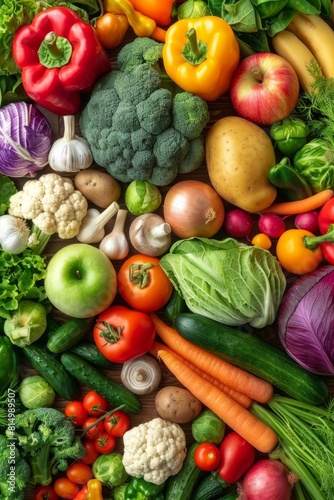 Assortment of fresh and colorful vegetables for vibrant food advertisement background  top view