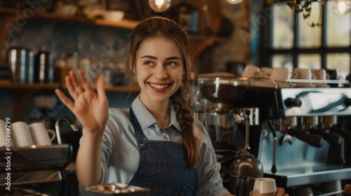 Smiling Barista Greeting at Cafe