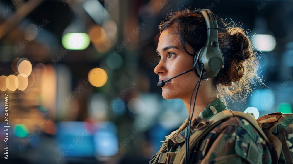 A military woman seamlessly transitions to a call center environment, demonstrating professionalism and adaptability
A military woman seamlessly transitions to a call center environment, demonstrating professionalism and adaptability