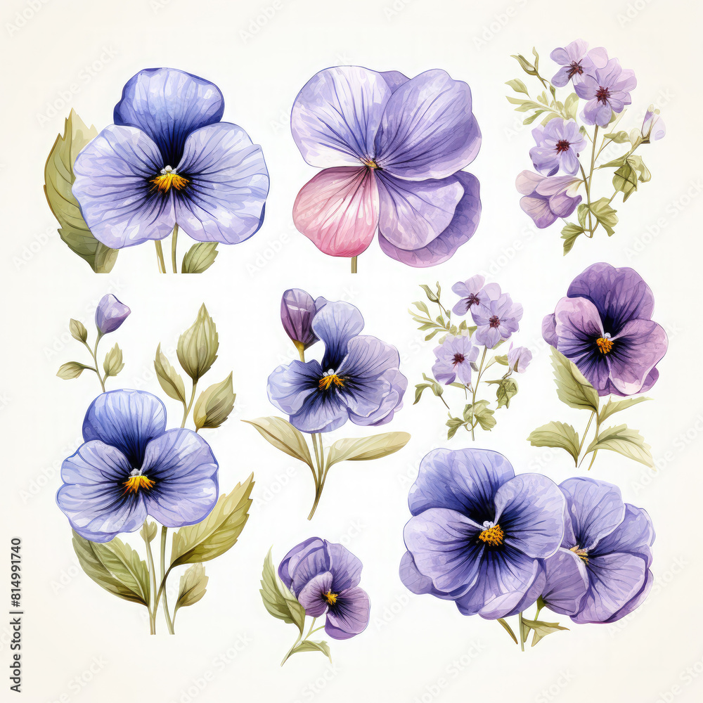 Watercolor Pansy Illustration, Generative Ai Watercolor Pansy Illustration, Generative Ai
