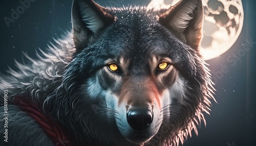 Fotografía A wolf with yellow eyes