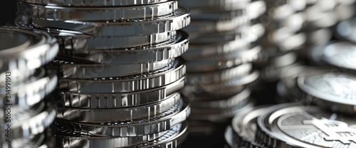 A Stack Of Silver Coins Symbolizing Stock Trading, Investing, Business, And Finance,High Resolution