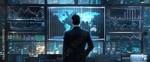 A Trader Analyzing Stock Exchange Graphs, Representing Global Economic Activities,High Resolution