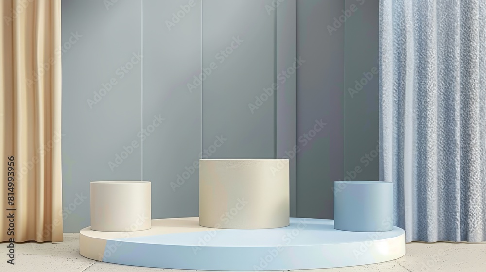 3D rendering of a podium with a blue and beige background. 3D rendering of a podium with a blue and beige background.