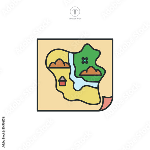Quest Map. Game Treasure map Icon symbol vector illustration isolated on white background