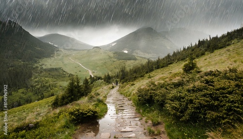 path in the mountains during the rain photo