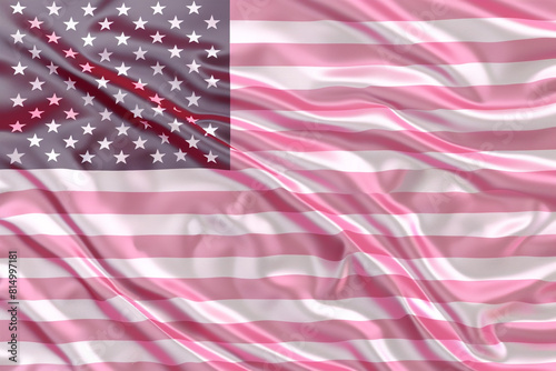 Pale pink American flag flutters softly for contemporary patriotic artwork on a transparent background.