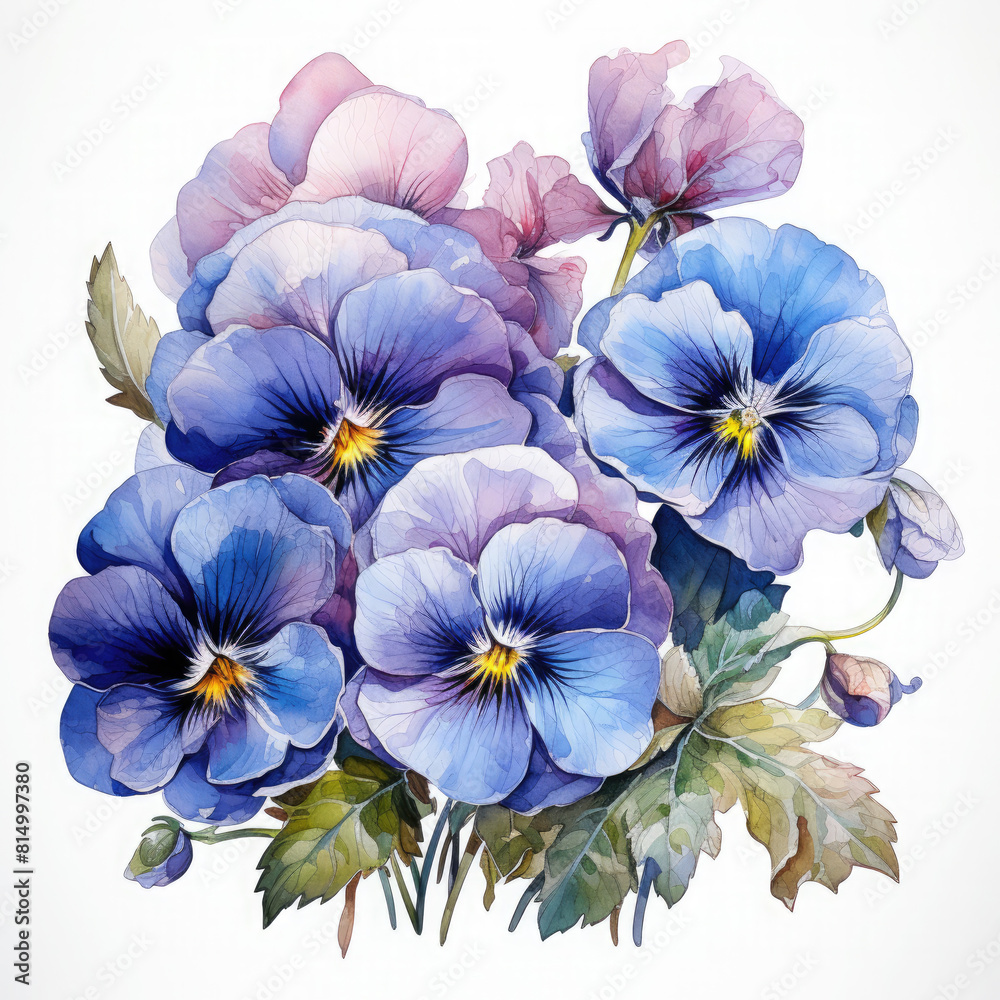 Watercolor Pansy Illustration, Generative Ai Watercolor Pansy Illustration, Generative Ai