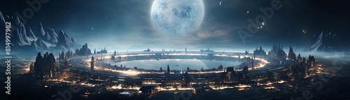 Mockup of a massive interstellar spaceship bridge overlooking a starry expanse