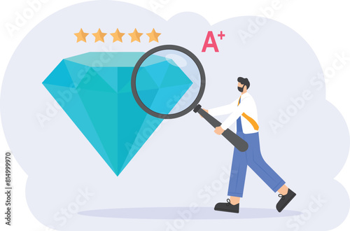 concept of product quality, quality control, premium products. Businessmen checking a diamond. flat design. can be used for elements, landing pages, UI, websites

