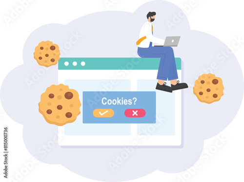browser cookies. reject or accept cookies. services on the website. a small piece of data sent from a website and stored on the user's device by a web browser. illustration concept design. ui

