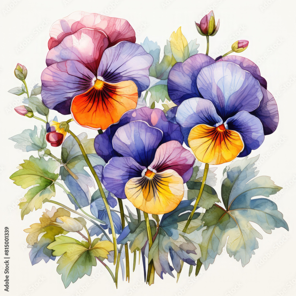 Watercolor Pansy Illustration, Generative Ai Watercolor Pansy Illustration, Generative Ai