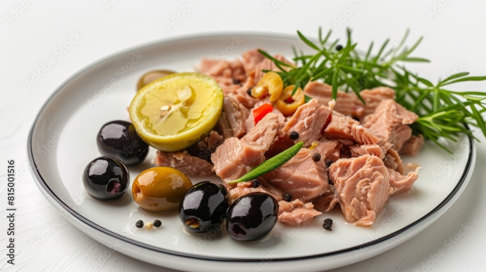Canned Tuna plate with Olive pieces. Canned Tuna plate with Olive pieces.
